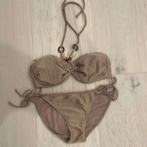 Nude color bikini with beaded detail
